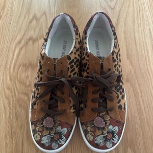Johnny Was Brown and White Sneakers with Floral Design